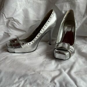 Anne Michelle Silver Buckle Heels